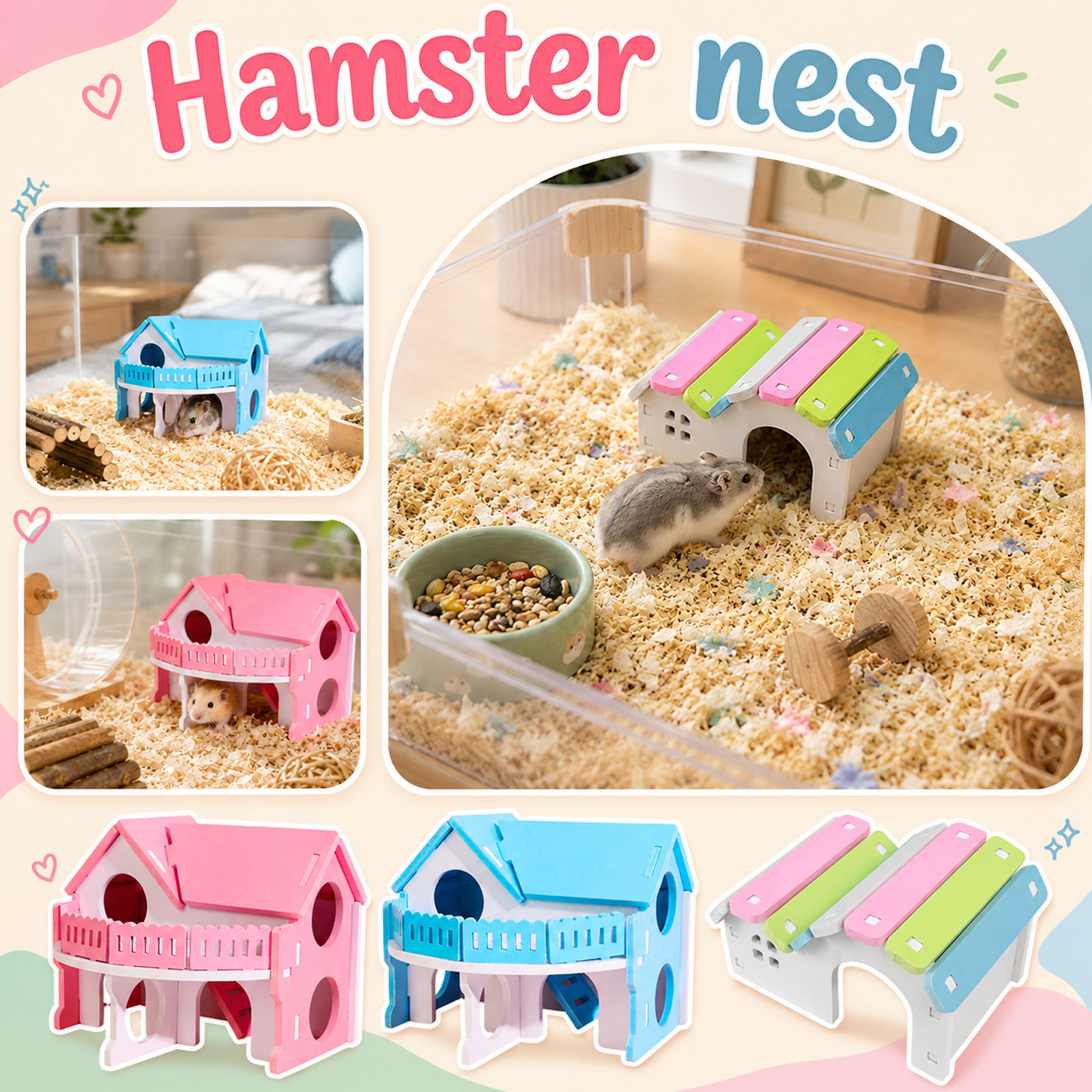 Insect Hotel Wood - Cute Pet House Wooden Hamster House